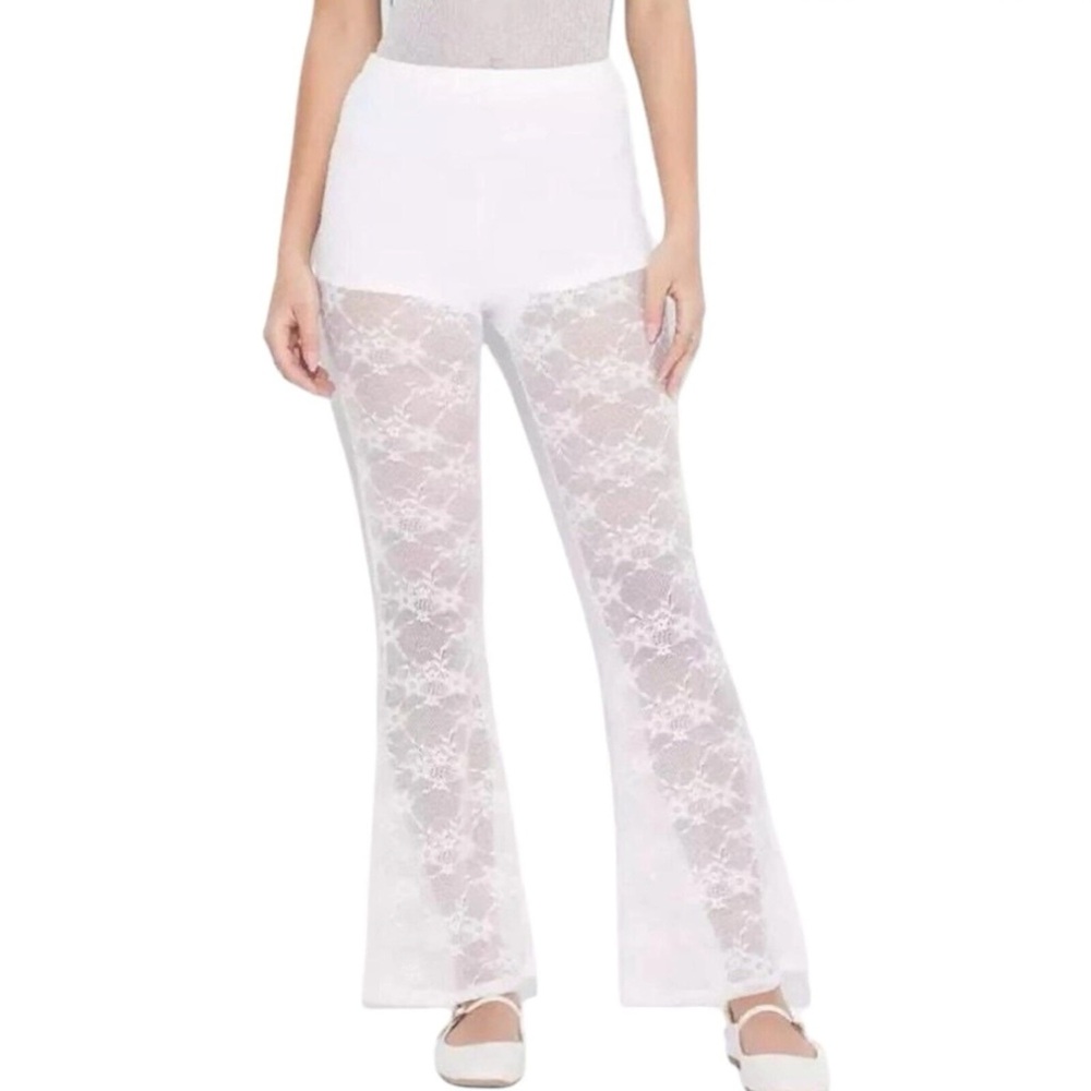 Wild Fable Women's Mid-Rise Flare Sheer Lace Pants